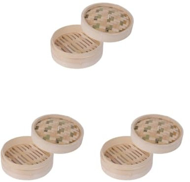 3 Set Bambus Dampfgarer Korb Kocher Gemüse Dampfgarer für Desserts Gemüse Dämpfen 13 cm