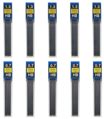 SUJEBKC 60pcs 0,7mm et 60pcs 1,3mm Recharges pour Porte Mine, Recharges de Plomb HB Mine de Crayon Automatique Rupture Résistante pour Le Bureau et l'École