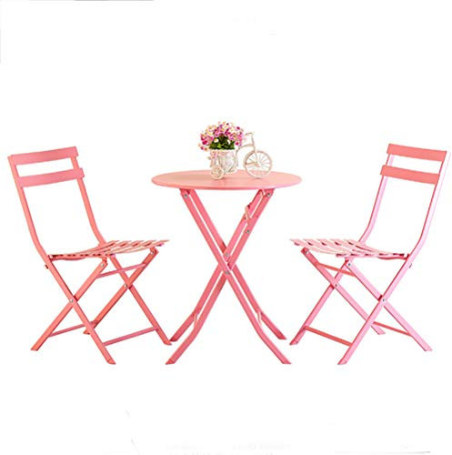 Gartentisch und Stühle Set Premium Patio Bistro Set wasserdichte Metall Balkonmöbel,Rosa