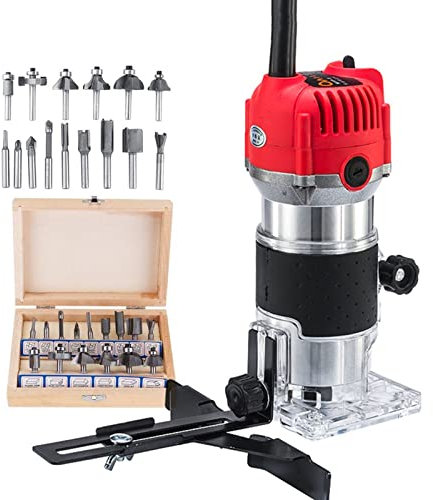 Elektrisches Trimmer-Holzfräser-Werkzeug Holzbearbeitungs-Fräser Zimmerei Manuelle Trimmer-Werkzeuge Oberfräser-Kantenverbinder 1200 W 35000 U/min Handelektrische Werkzeuge(Oorange Red)