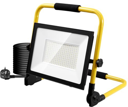 200W Projecteur Chantier avec Prise & Câble de 3M,20000LM 3000K Blanc Chaud Lampe de Chantier,IP65 Etanche Projecteur LED,Portable Projecteur de Chantier pour Garage Atelier Camping