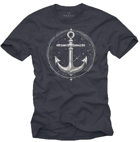 MAKAYA T-Shirt mit Anker für Herren Vintage Style Space Design Motiv Anchor Print