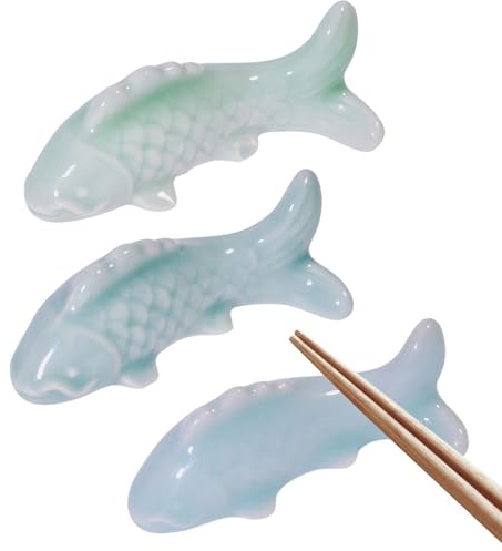 beinkmake 3Pcs Porcelain Chopsticks Rest Fish Ceramic Chopstick Holder Japanese Style for Dinner Spoons Forks Paint Brushes Table Decoration Accessories