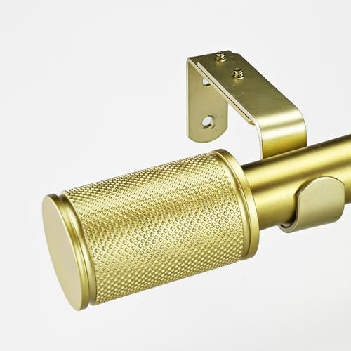 ILAISIHOME Gardinenstangen mit 3,8 cm Durchmesser, goldfarbene Gardinenstangen mit Rändeloptik, 91 - 183 cm, Teleskopstange für Fensterbreite 61 - 172,7 cm, 1 Packung