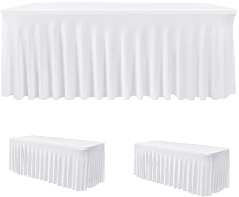 White Spandex Table Covers 6ft Rectangle Table Skirts for Party 2 Pack