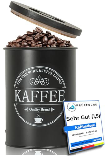 IDEALTASTIC® Premium Kaffeedose luftdicht [500g] für anhaltendes Kaffeearoma I Robuste Kaffeedose für gemahlenen Kaffee & Bohnen mit zeitsparendem Bambus-Deckel I Lebensmittelgeprüfte Kaffeedosen