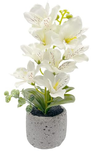 duoyif Orchidea Artificiale In Vaso, Altezza 28 cm Orchidee Finte Realistiche, Bonsai Pianta Artificiale Orchidee, Orchidea Fiore Falso Per Soggiorno Bagno Ufficio Centrotavola (Orchidea bianca c)