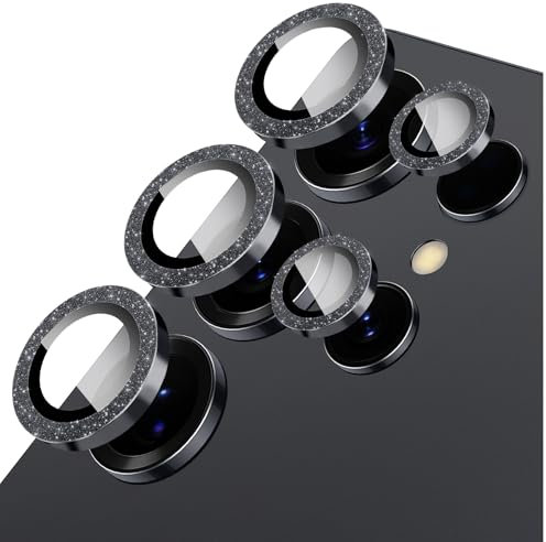 Oelrstfe Pellicola Fotocamera per Samsung Galaxy S25 Ultra 5G,Posteriore Obiettivo Protezione Vetro Temperato,HD Trasparente Lente Schermo,Durezza 9H Anti-graffio Ultra Resistente Glitter Camera,Nero