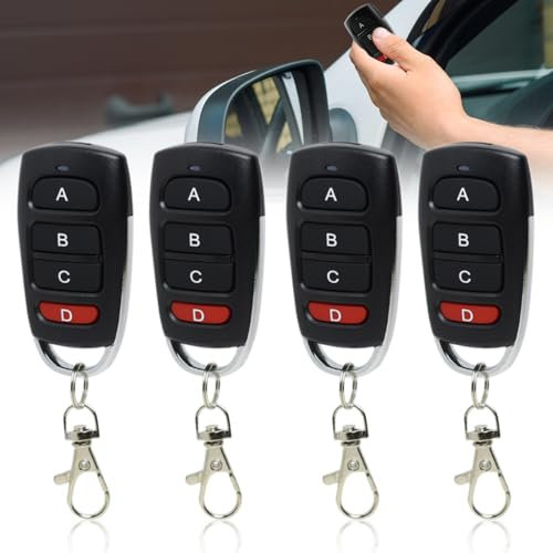 4 Piezas Mandos Garaje Universales 433MHz, Clonador de Mando a Distancia con 4 Botones, Duplicador de Código Fijo Inalámbrico para Puertas de Garaje, Cancelas, Barreras y Puertas Telescópicas