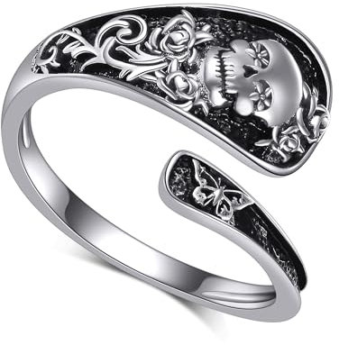 JERWLI Totenkopf Ring für Frauen 925 Sterling Sliver Totenkopf Löffel Ringe Gothic Punk Ringe Schmetterling Statement Ring Vintage viktorianischen Schmuck Geschenke für Frauen Ehefrau