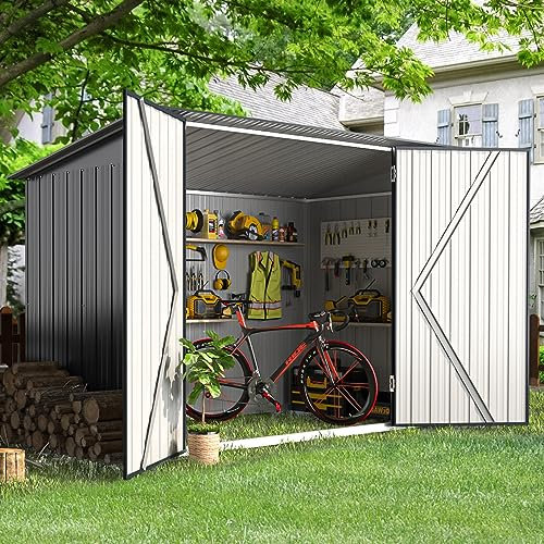 YODOLLA Abri de Jardin Métal 2 m² - Cabane de Jardin Exterieur pour Stockage vélos,Moto - 2 Portes Coulissantes & Toit en Pente - 203,4(L) × 96,5(W) × 141,7(H) cm, Gris