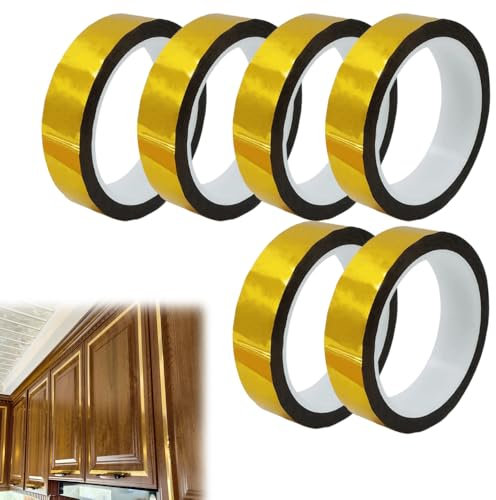 PMTFUMY 6 Rolls Gold Mirror Tape,1/2 Inch Self-Adhesive Metallic Film for DIY Crafts, Wall Decor, Gift Wrapping & TV Frame Decoration