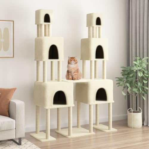 Gecheer Kratzbaum mit Sisal-Kratzsäulen, Mehrstufiger Katzenbaum mit 6 Kuschelhöhlen und Liegefläche aus weichem Plüsch für große Katzen