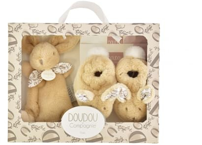 Hase Doudou – Set Hausschuhe und Schmusetuch, Beige