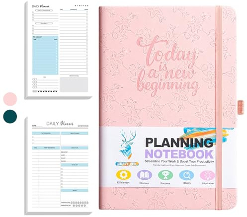 Wanheart Wochenplaner A5 – Undatierter Wochenkalender mit englischem Layout, Planungsbuch für Termine, Projekte und Alltag, in Rosa oder Grün (Pink)