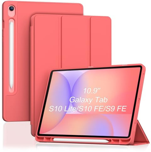 ProCase Coque Samsung Galaxy Tab S10 Lite 10.9 Ultra-Fine - Rouge Corail | Compatible Tab S10 FE 10.9 2025, S9 FE 10.9 2023, Veille/Réveil Automatique, Fermeture Magnétique