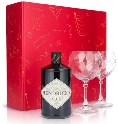 Sipply Geschenkset 3-teilig mit 2 Ballongläser und 1 Flasche Hendricks Gin 0,7l 44,0% Vol. | mit Geschenkverpackung: Pink | Geschenk für Frauen Männer Mama Papa Freundin zu Weihnachten Ostern