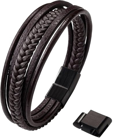 Zinello Design - Lederarmband Herren Teenager Jungen aus Rindsleder mit Magnetverschluss Edelstahl Verstellbar 14–18,5 cm Geschenkbox