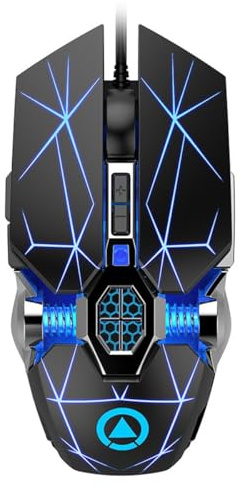 BRIGHTFUFU Souris Gaming Filaire Mécanique USB Rétroéclairage LED RGB, Revêtement Antidérapant Effet Peau, Finition Noire Mate, Compatible Ordinateur Portable et Pc, pour Jeux Vidéo