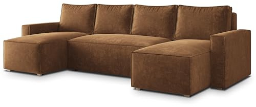 Masseno Ecksofa ASPRA LM mit Schlaffunktion U-Form, Klassisch Sofa mit Bettkasten, Wohnzimmersofa, Couch, Soffa, Bettsofa, Couchgarnitur - Hellbraun, LUMO 35