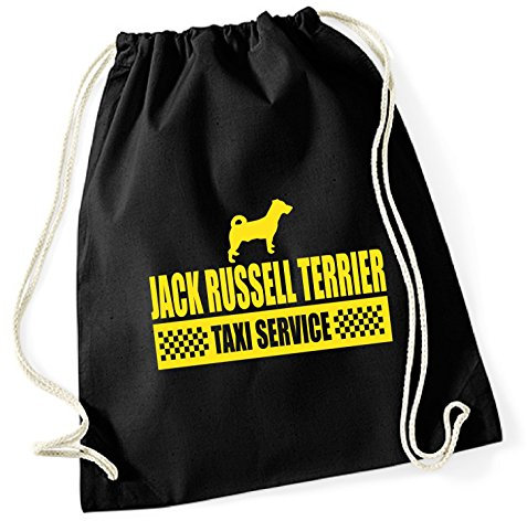 siviwonder Turnbeutel - JACK RUSSELL TERRIER Jackie Jacky Rusell - TAXI - Hund Hunde Baumwoll Tasche Beutel schwarz