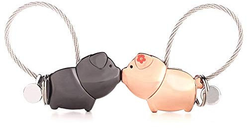 Suker 1 Paar magnetischer Schlüsselanhänger Kussschweinchen für Paarliebhaber, Zinklegierung, Roségold, schönes Geschenk für Hochzeit, Valentinstag, Geburtstag, Weihnachten, Roségold, Schwarz,