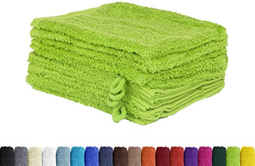 BaSaTex 10er Pack Waschhandschuhe aus 100% weicher und saugstarker Baumwolle | Öko-Tex Made in Green | Waschlappen Set 15x21 cm | Farbe: Apfelgrün
