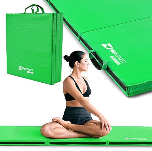 Hop-Sport Turnmatte klappbar - Bodenweichmatte für zuhause 180x60x5cm - Fitnessmatte, Gymnastikmatte mit Tragegriffen und Klettverschluss Dicke 4cm / 5cm (Grün)