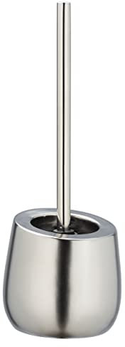WENKO Escobillero WC Badi cromo mate cerámica - Escobillero para el inodoro con cerdas de silicona y limpiador de borde, Cerámica, 13.5 x 38 x 13.5 cm, Plata mate