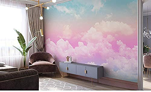 Mural Rose Nuages Blancs Filles Chambre Simple Moderne Chaud Nordique Papier Peint TV Fond Papier Papier Peint 3D Salle de séjour Chambre à coucher Salle de séjour Mural murale enfant-150cm×105cm