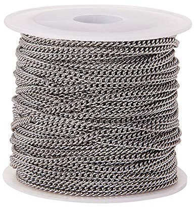 Airssory 10m(32.8 Feet) Curb Link Chains Twisted Chains Twist Chain Unwelded with Spool Oval Bulk for Jewellery Making and Craftings - 2.5x2mm