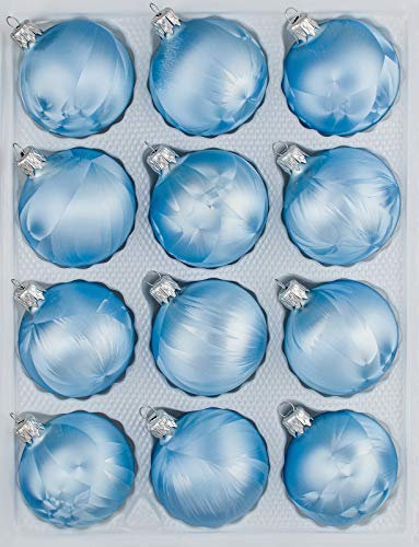 12 TLG. Glas-Weihnachtskugeln Set in 'Ice Blau' Eislack - Christbaumkugeln - Weihnachtsschmuck-Christbaumschmuck