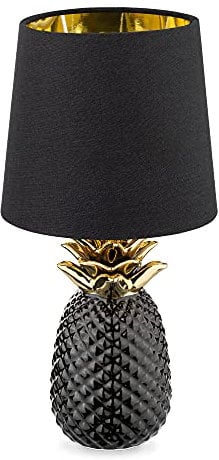 Navaris Tischlampe im Ananas Design - 35cm hoch - Deko Keramik Lampe für Nachttisch oder Beistelltisch - Dekolampe mit E14 Gewinde in Schwarz-Schwarz