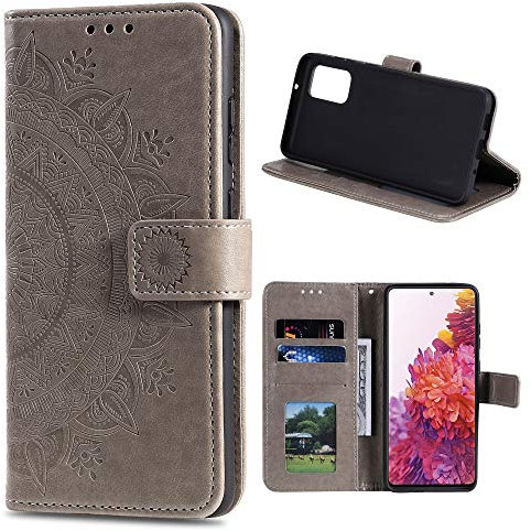 CoverKingz Handytasche kompatibel mit Samsung Galaxy S20 FE [6,5 Zoll] - Handy Case mit Kartenfach Handyhülle - Flipcase klappbar Motiv Mandala Grau