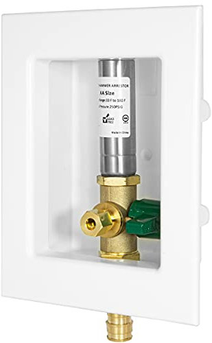 EFIELD Pex Ice Maker Outlet Box, 1/2-Inch Pex F1960 Expansion Fitting Connection with Installed 1/4-Turn Ball Valve, White, Stainless Steel Arrestor,(IM013)