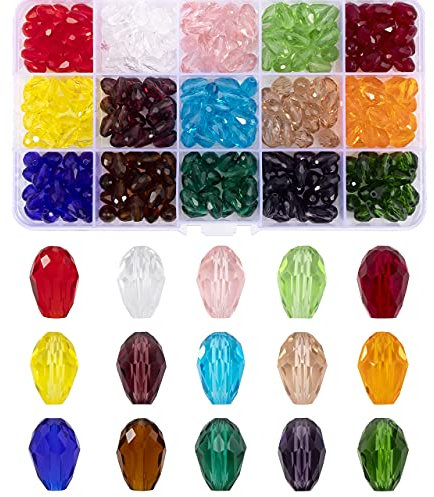 MissAudrey Teardrop Glass Crystal Beads for Jewelry Making 300pcs 8 x 12mm Faceted Vertical Hole Waterdrop Shape Loose Spacer Beads Assortment for DIY Bracelet Necklace Jewellery Making