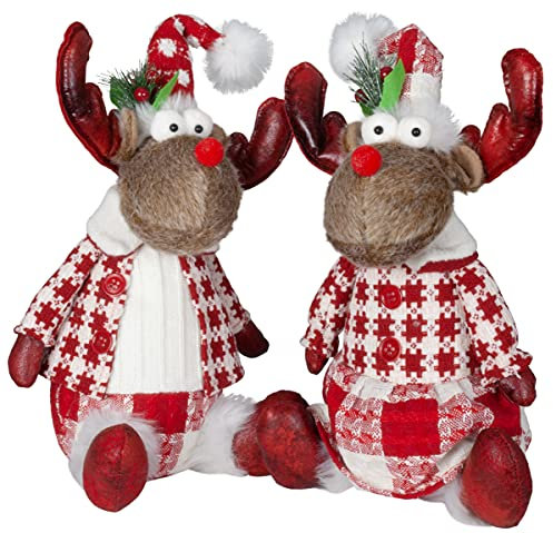 Christmas Paradise Deko-Figur Elch Sitzend 2er Set Weihnachts-Dekoration 2 Designs Rentier 32cm Rot Weiß