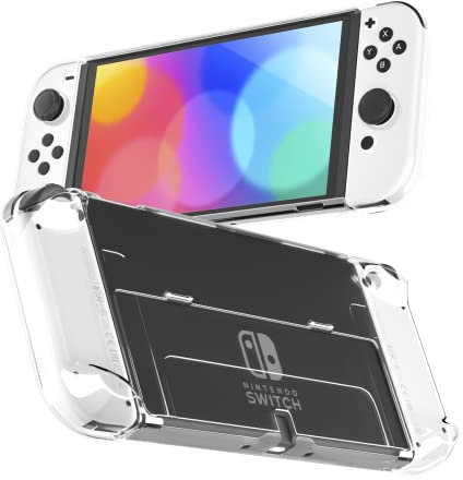 RHOTALL Custodia trasparente 3 in 1 per Nintendo Switch OLED, guscio dockable trasparente compatibile con Switch OLED e controller Joycon, custodia comoda con assorbimento degli urti e design