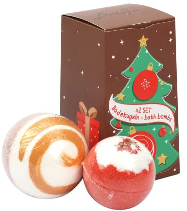 BadeFee Tannenbaum Badekugel-Set 2-tlg. mit den Düften von Vanille & Zitrone, Kirsche und Vanille! In süßer Geschenkverpackung!