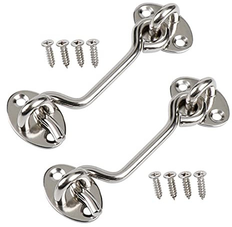 Sumbirg 2 Stück Kabinenhaken Sturmhaken mit öSe Türhaken Fensterhaken Edelstahl Fensterriegel für SchwingtüR Holz,Gartentor Riegel,Garagentor Fenster(Silber), 4in