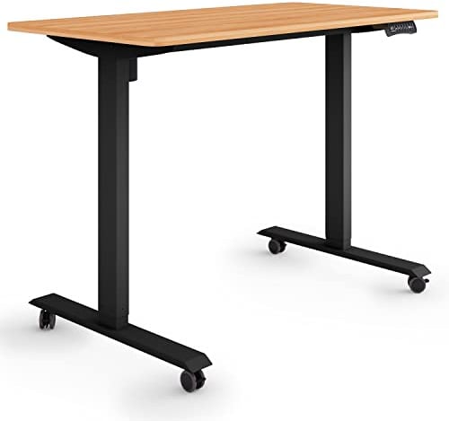 ESMART ETX-121BM elektrischer Steh-Sitz-Schreibtisch auf Rollen | 120 × 60 cm, Ahorn-Dekor, Höhe 78,5–128,5 cm, USB-Ladeport, 3 Speicherplätze, Aktivitätserinnerung