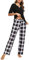 Bresdk Pigiama Donna Cotone Manica Corta Pigiami Due Pezzi da Donna Morbido e Leggero Pantaloni a Quadri Set Pigiama da Notte Estivo Lungo