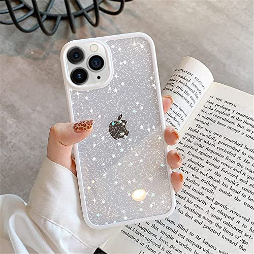 EKAM TPU Back Case for iPhone 13 Pro Max - Glitter Translucent Sparkly Bling Design for Girls Women Liquid Silicone, Anti-scratch Shockproof Protective Cases for iPhone 13 Pro Max - 6.7 Inch (White)