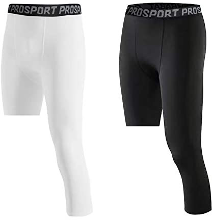 Hovershoes 2 Piezas de Pantalones de compresión de una Pierna 3/4 para Hombre, Mallas atléticas de Baloncesto para Correr, Mallas, Capa Base
