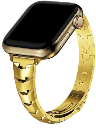Fullmosa Correa para Apple Watch Acero Inoxidable 44mm 45mm 42mm 46mm 49mm para Mujeres, Pulsera Elegante de Repuesto de Metal Compatible con iWatch Banda Se Series 10 9 8 7 6 5 4 3 2 Ultra 2 1,Gold