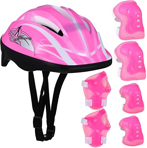 CLISPEED Juego de casco y almohadillas para niños, ajustable, rodilleras, coderas, muñequeras, para niños de 3 a 8 años, ciclismo, patineta, patinaje, patineta