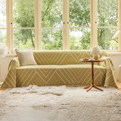 VClife Warmer, dicker Couchbezug für Sektionalsofa, rutschfest, wendbar, Fischgrätenmuster, Jacquard-Sofabezug mit Quasten, Mehrzweck-Katze, Hund, 3-4-Kissen, Sofa-Couchbezug mit Quasten