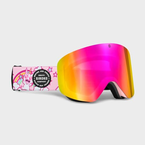 SIROKO - Masques de Ski et Snowboard pour Enfant GX Snow Unicorns Rose bonbon/Jaune