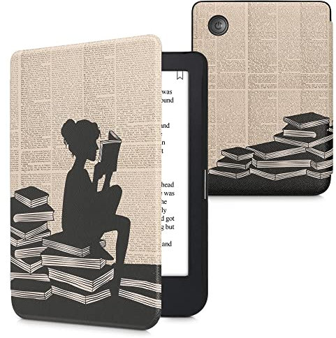 kwmobile Étui Compatible avec Kobo Clara 2E Coque - Étui à Rabat magnétique Tablette eReader Similicuir - Noir-Beige