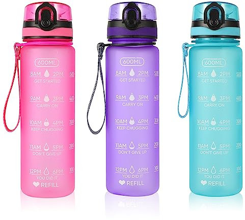 SUPPRUI Kinder Trinkflasche Auslaufsicher Wasserflasche 600ml, Trinkflasche Schule und Sport Flasche Tritan Wasserflasche BPA frei mit 1-Klick Verschluss (Purple)